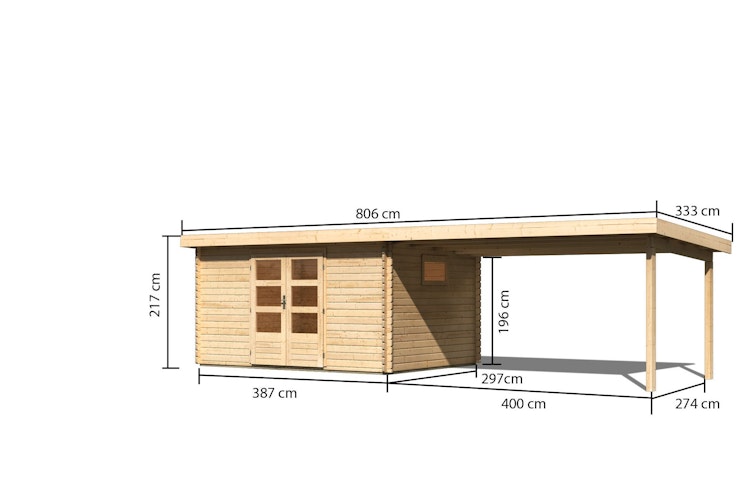 Karibu Woodfeeling Gartenhaus Trittau 3/4/5 inkl. 400 cm Anbaudach - 38 mm