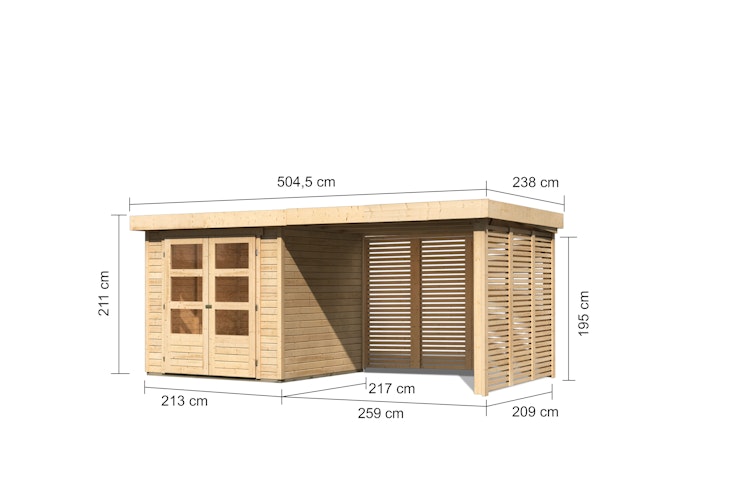 Karibu Woodfeeling Gartenhaus Askola 2/3/3,5/4/5 m. 275 cm Schleppdach/Seiten- und Rückwand in Lamellenoptik