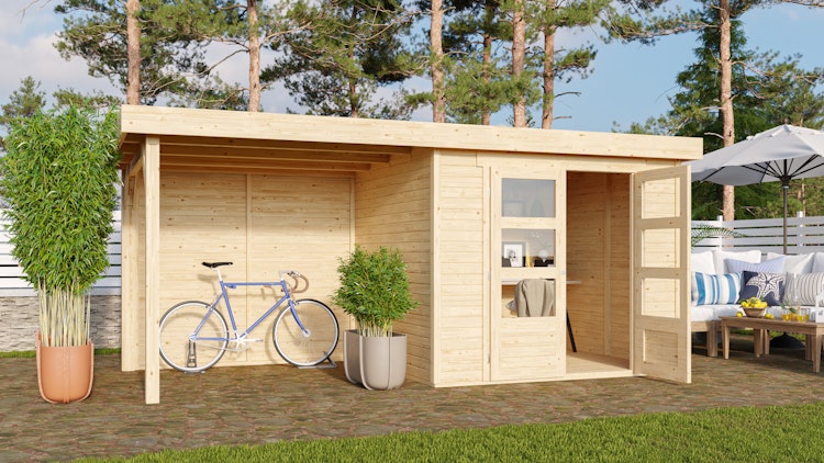 Karibu Woodfeeling Gartenhaus Askola 2/3/3,5/4/5/6 mit 240 cm Schleppdach + Rückwand