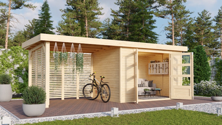 Karibu Woodfeeling Gartenhaus Askola 2/3/3,5/4/5 m. 275 cm Schleppdach/Seiten- und Rückwand in Lamellenoptik