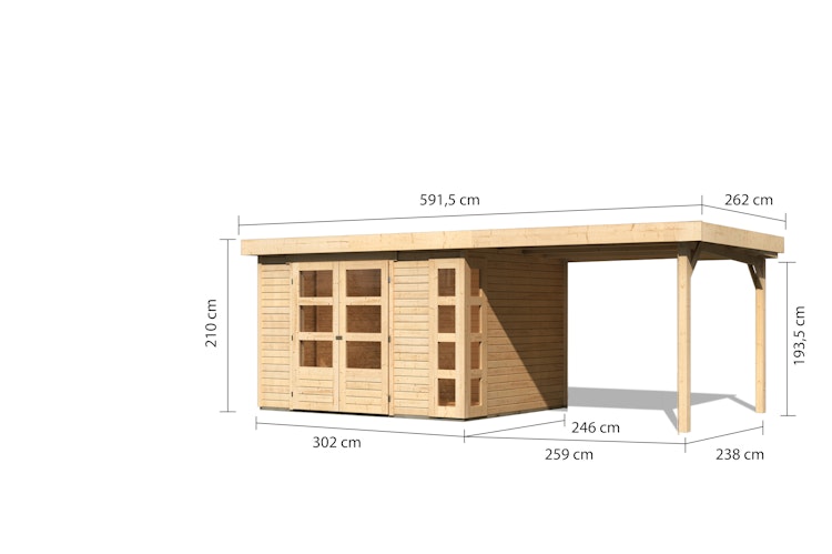 Karibu Woodfeeling Gartenhaus Kerko 3/4/5 mit 280 cm Schleppdach inkl. Rückwand - 19 mm