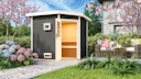 Vorschaubild Karibu Gartensauna Pultdach Saunahaus Mikka mit Eckeinstieg terragrau