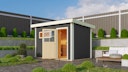 Vorschaubild Karibu Gartensauna Pultdach Saunahaus Skrollan 1 mit Vorraum terragrau