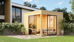 Karibu Design Gartenhaus View Slide Deluxe mit 2 Aluminium Schiebetüren - 38 mm (Homeoffice-Gartenhaus) - Aktionsangebot