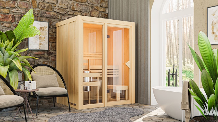 Karibu Sauna Avari 1 Superior mit Fronteinstieg 68 mm - 230 Volt Plug & Play