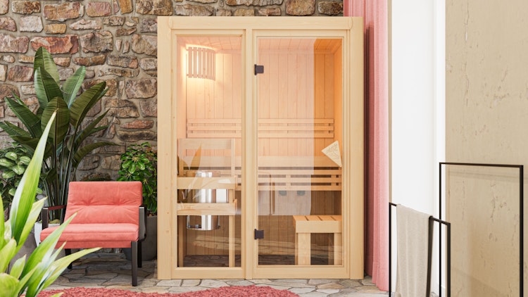 Karibu Sauna Avari 1 Superior mit Fronteinstieg 68 mm - 230 Volt Plug & Play