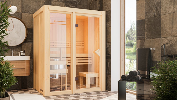 Karibu Sauna Avari 1 Superior mit Fronteinstieg 68 mm - 230 Volt Plug & Play