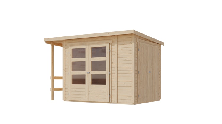 Karibu Multifunktionshaus Flexie inkl. Schleppdach und Anbauschrank - 19 mm - Aktionsangebot