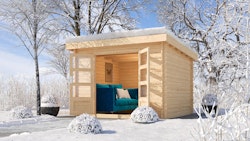 Karibu Gartenhaus Blockbohlenhaus Olaf 3/5 - 28 mm mit erhöhter Schneelast (300 kg/m²)