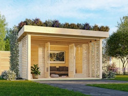 Karibu Gartenhaus Chalet mit Terrasse - 38 mm inkl. Dachbegrünungsmaterial - Aktionsangebot
