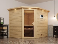 Karibu Sauna Tanami - Massivholzsauna mit Eckeinstieg 38 mm