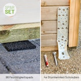 Zubehörset für Gartenhäuser bestehend aus 96 Feuchtigkeitspads und 4 Sturmwinkeln inkl. Befestigungsmaterial Zubehörset für Gartenhäuser bestehend aus 96 Feuchtigkeitspads und 4 Sturmwinkeln inkl. BefestigungsmaterialZubehörbild