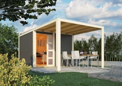 Karibu Gartenhaus Qubic 2 mit Schiebetür und 270 cm Anbaudach - 19 mm