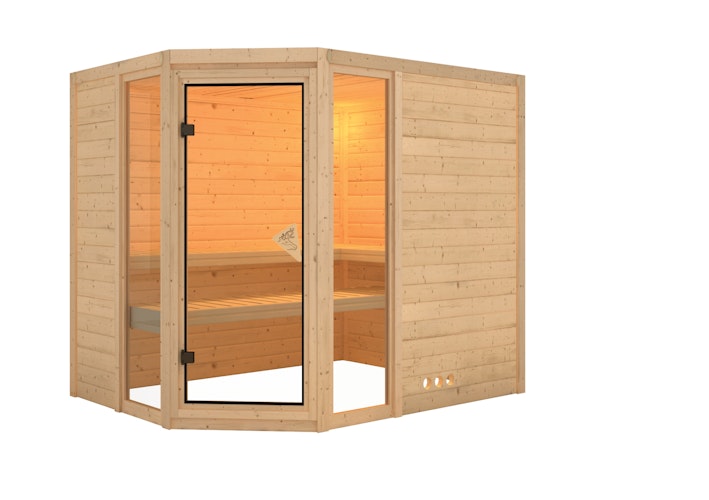 Karibu Sauna Sinai 3 - Massivholzsauna mit Eckeinstieg 38 mm
