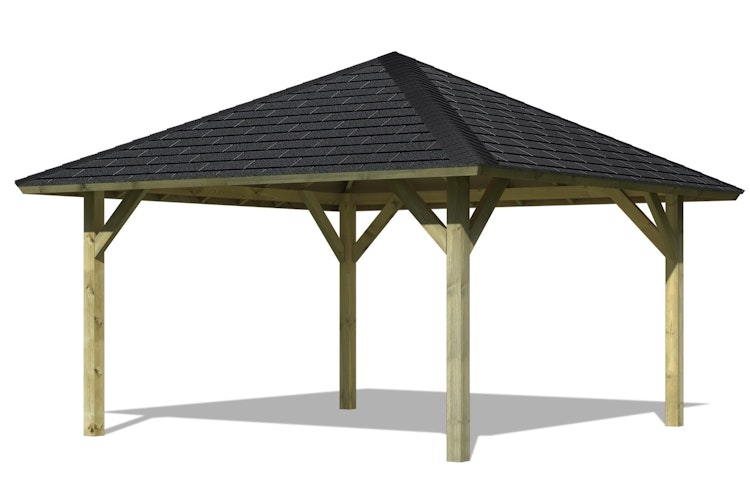 Karibu 4-Eck Pavillon Holm 1/2 kesseldruckimprägniert Sparset inkl. Dachschindeln