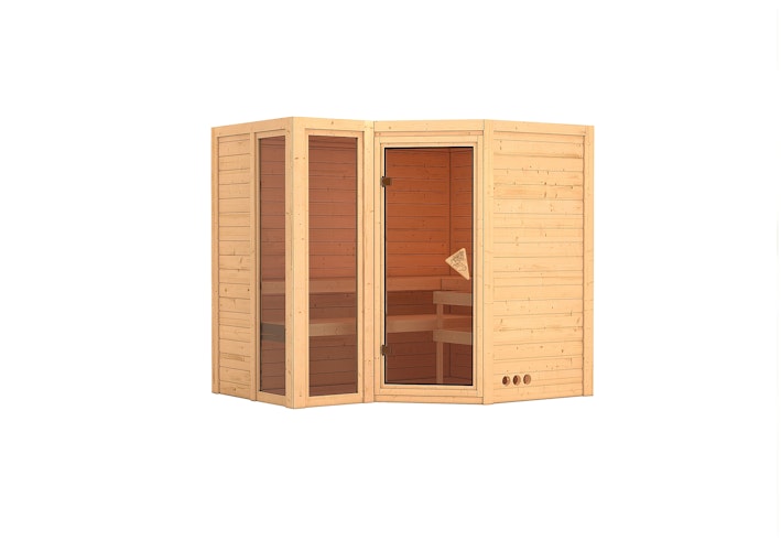 Karibu Sauna Amara-Massivholzsauna 38 mm -Eckeinstieg - Exklusivoptik