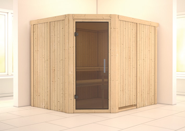 Karibu Sauna Malin mit Eckeinstieg 68 mm
