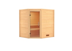 Karibu Woodfeeling Sauna Mia - 38 mm -Ohne Dachkranz-Klarglas Ganzglastür