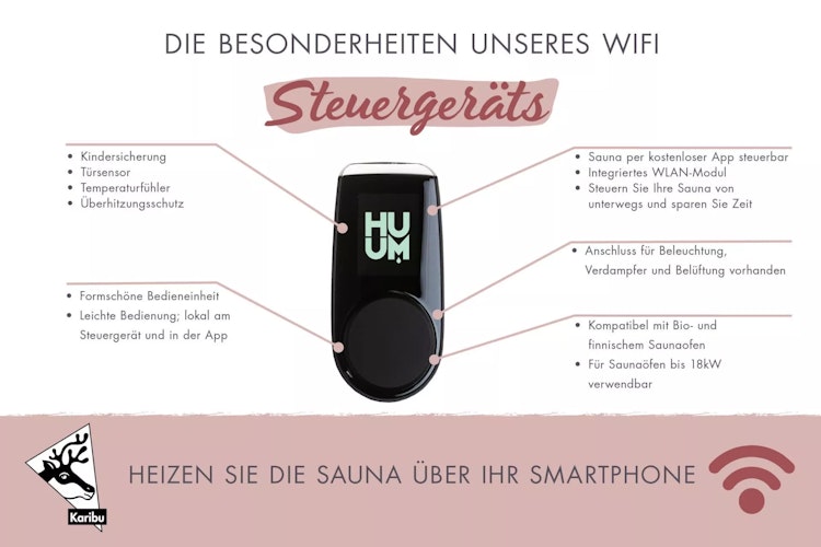 Karibu 4,5 kW Bio-Kombiofen anthrazit inkl. Huum WLAN Steuergerät mit App-Steuerung