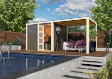 Karibu Gartenhaus Qubic 1 mit Schiebetür und 240 cm Anbaudach - 19 mm Karibu Gartenhaus Qubic 1 mit Schiebetür und 240 cm Anbaudach - 19 mmZubehörbild