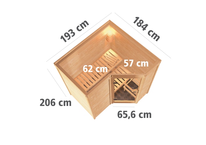 Karibu Sauna Sahib 1-Massivholzsauna 38 mm-Fronteinstieg -Exklusivoptik