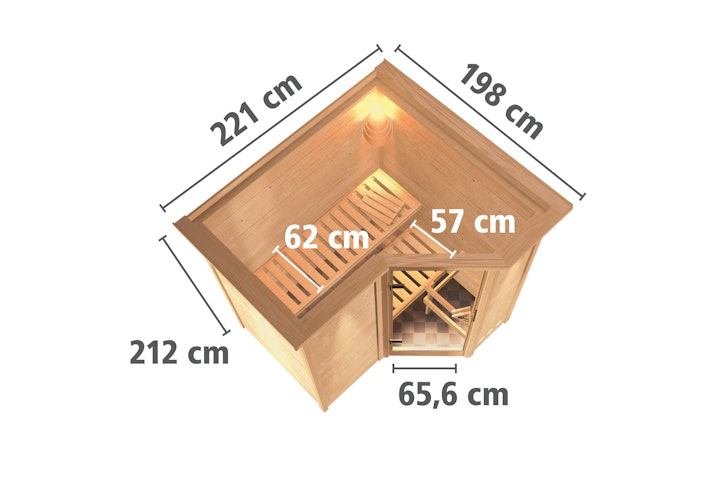 Karibu Sauna Sahib 1-Massivholzsauna 38 mm-Fronteinstieg -Exklusivoptik