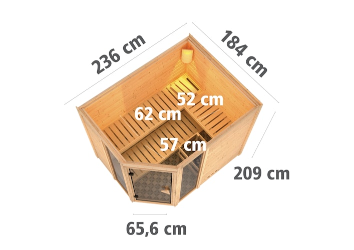 Karibu Sauna Sinai 3 - Massivholzsauna mit Eckeinstieg 38 mm