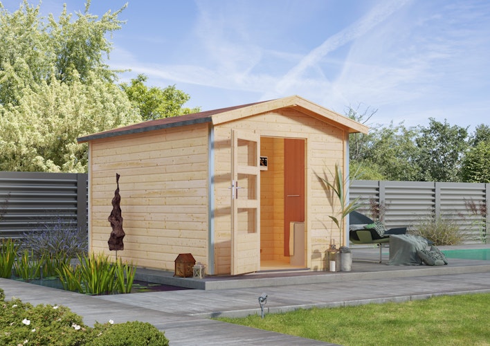 Karibu Bosse 1 - 38 mm Gartensauna mit Vorraum und Satteldach