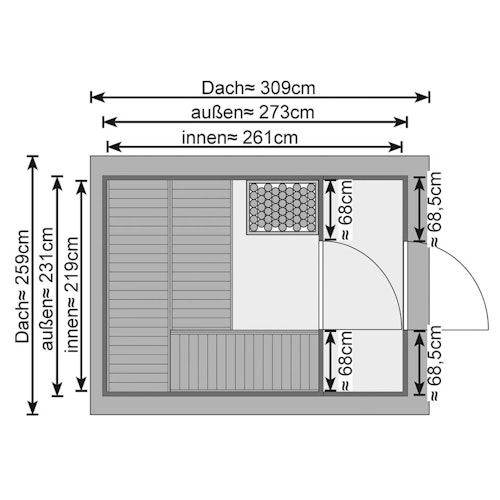 Karibu Bosse 1 - 38 mm Gartensauna mit Vorraum und Satteldach