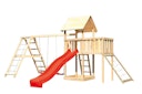 Vorschaubild Akubi Kinderspielturm Lotti mit Satteldach inkl. Wellenrutsche, Doppelschaukelanbau, Klettergerüst, Anbauplattform und Netzrampe