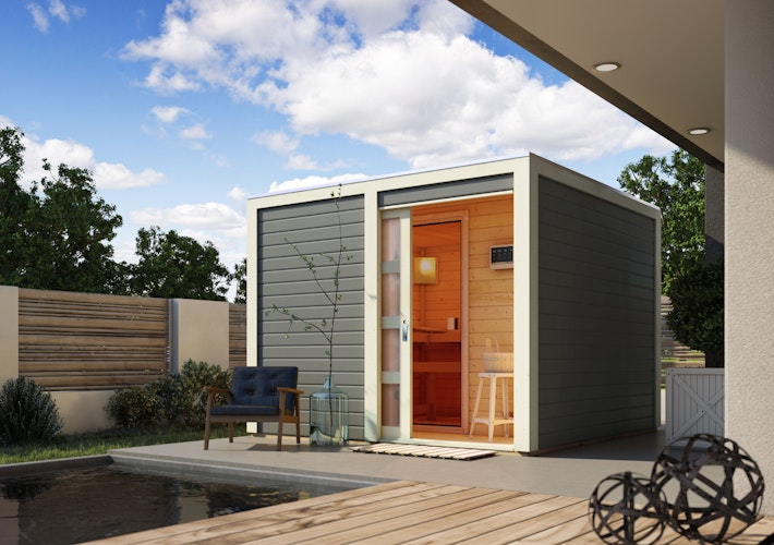 Karibu Gartensauna Saunahaus Cuben inkl. Vorraum, terragrau