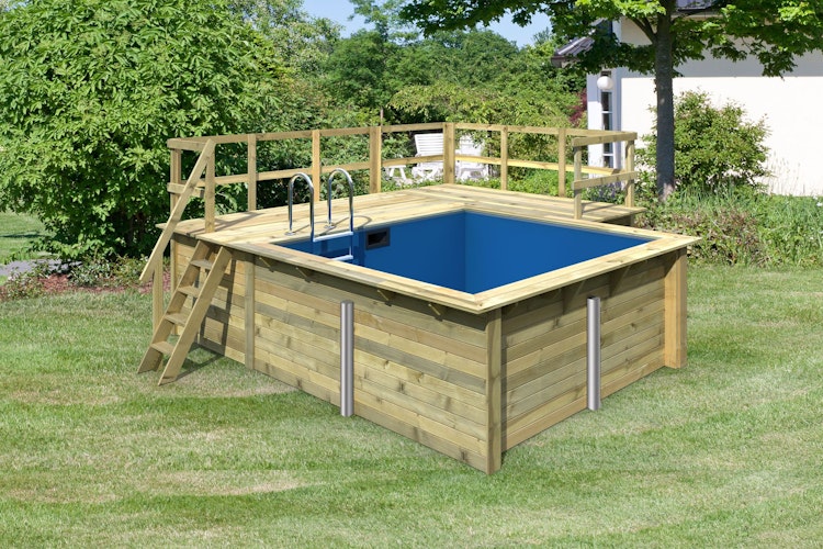 Karibu Rechteck Pool Gr. 1 - 350 x 320 cm - kesseldruckimprägniert Sparset mit Filteranlage