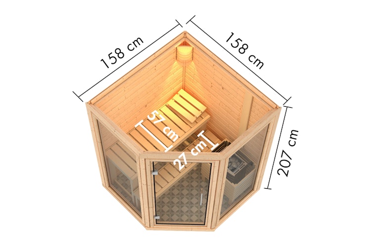 Karibu Sauna Yuma - Massivholzsauna mit Eckeinstieg 38 mm