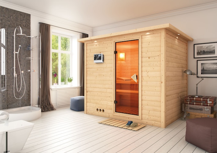 Karibu Sauna Sonara - Massivholzsauna mit Fronteinstieg 38 mm