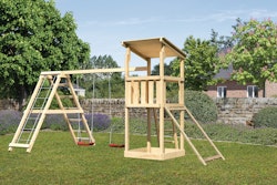 Akubi Kinderspielturm Anna mit Pultdach inkl. Netzrampe, Doppelschaukel und Klettergerüst