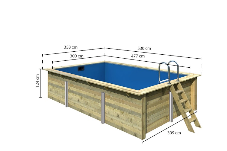 Karibu Rechteck Pool Gr. 3 - 350 x 530 cm - kesseldruckimprägniert Sparset mit Filteranlage 