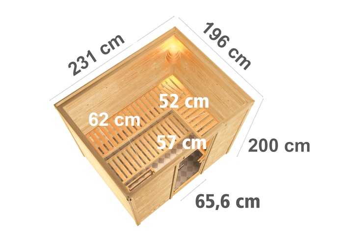 Karibu Sauna Sonara - Massivholzsauna mit Fronteinstieg 38 mm