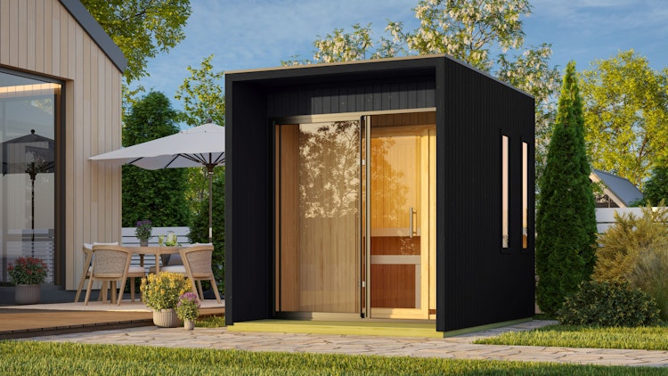 Karibu Design Saunahaus Catalina Blackline mit Vorraum - 73 mm