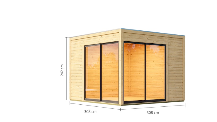 Karibu Design Gartenhaus View Slide Deluxe mit 2 Aluminium Schiebetüren - 38 mm (Homeoffice-Gartenhaus) - Aktionsangebot
