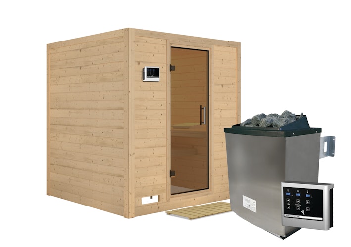 Karibu Sauna Mojave - Massivholzsauna mit Fronteinstieg 38 mm