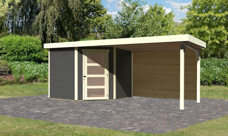 Karibu Woodfeeling Gartenhaus Schwandorf 3/5 inkl. 275 cm Schleppdach mit Rückwand - 19 mm