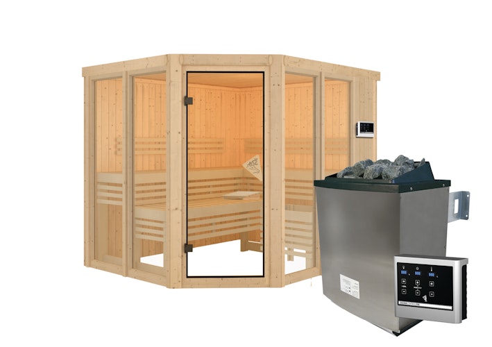 Karibu Sauna Ainur 3 Superior mit Eckeinstieg 68 mm