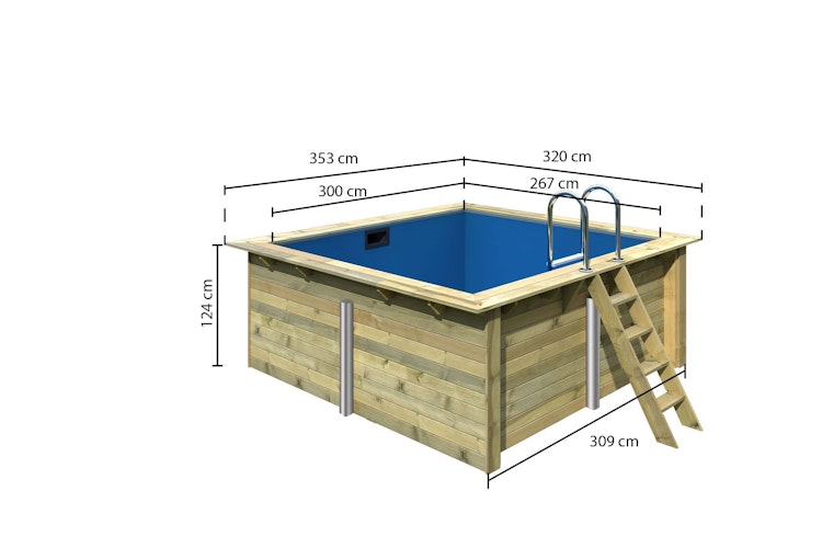Karibu Rechteck Pool Gr. 1 - 350 x 320 cm - kesseldruckimprägniert Sparset mit Filteranlage