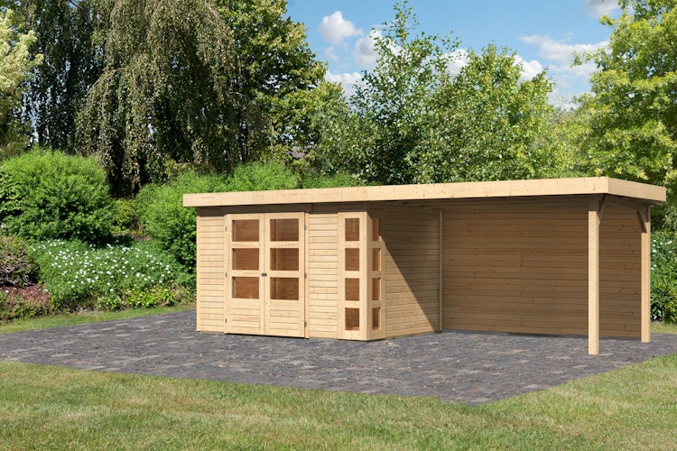 Karibu Woodfeeling Gartenhaus Kerko 3/4/5 mit 280 cm Schleppdach inkl. Rückwand - 19 mm