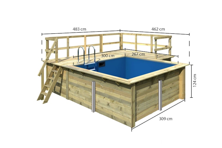 Karibu Rechteck Pool Gr. 1 - 350 x 320 cm - kesseldruckimprägniert Sparset mit Filteranlage