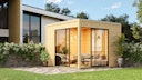 Vorschaubild Karibu Design Gartenhaus View Slide Deluxe mit 2 Aluminium Schiebetüren - 38 mm (Homeoffice-Gartenhaus) - Aktionsangebot