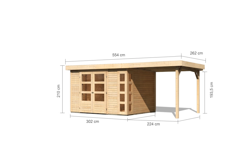 Karibu Woodfeeling Gartenhaus Kerko 3/4/5/6 mit 240 cm Schleppdach inkl. Rückwand - 19 mm