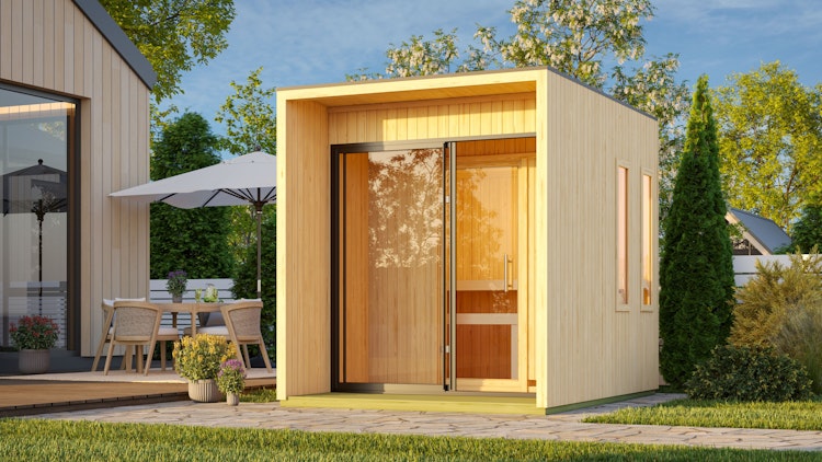 Karibu Design Saunahaus Catalina Blackline mit Vorraum - 73 mm