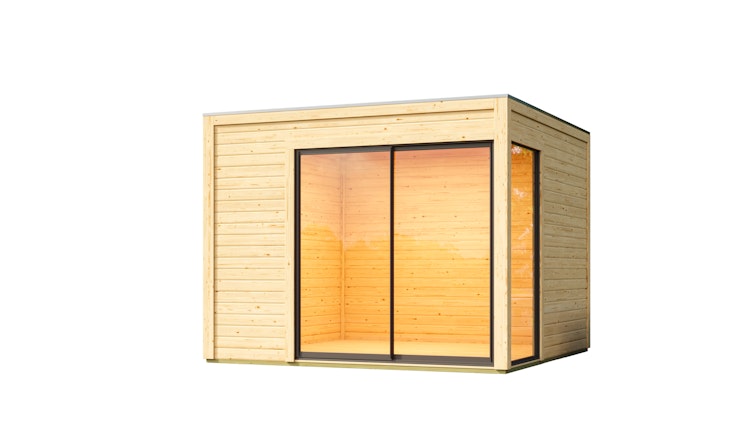 Karibu Design Gartenhaus Dice 1 mit Aluminium Schiebetür - 38 mm (Homeoffice-Gartenhaus)