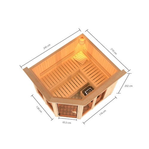 Karibu Sauna Ainur 3 Superior mit Eckeinstieg 68 mm